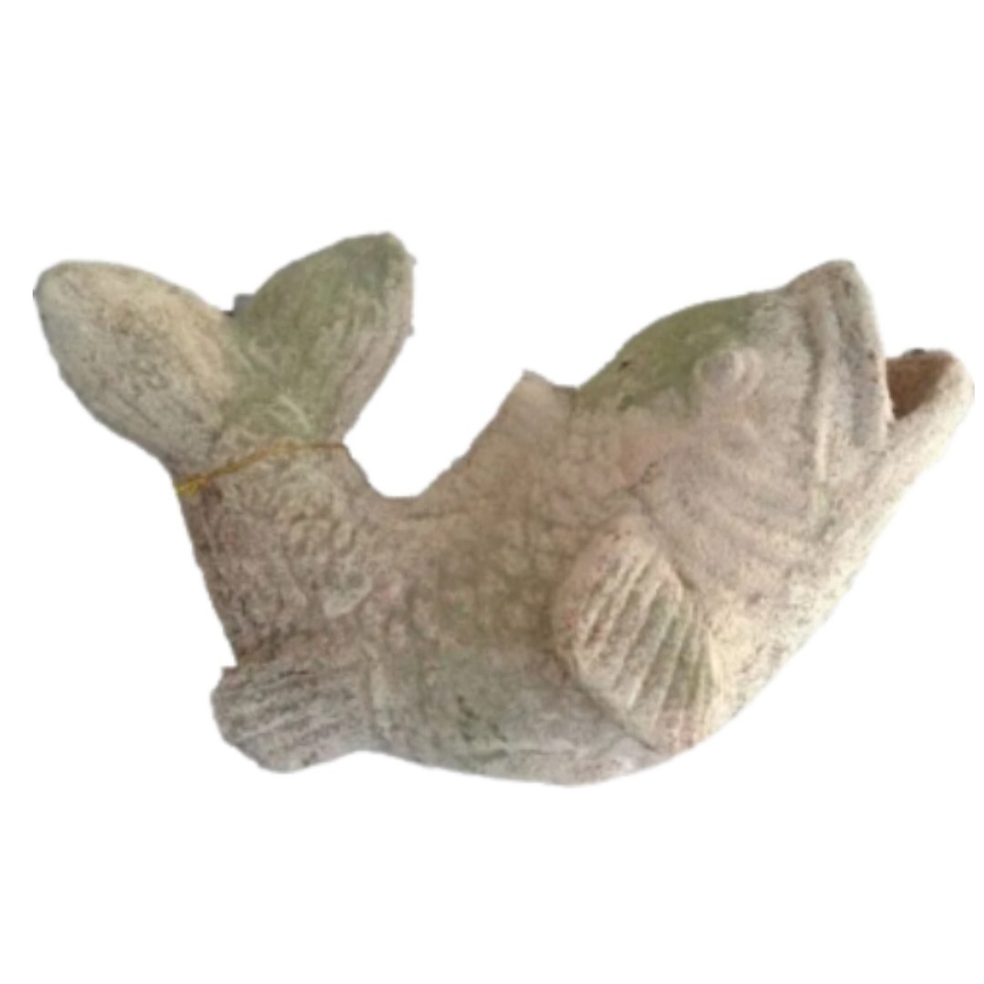 Koi Fish Weathered Stone Garden Statue Sculpture Figurine Doorstop Mantel Table