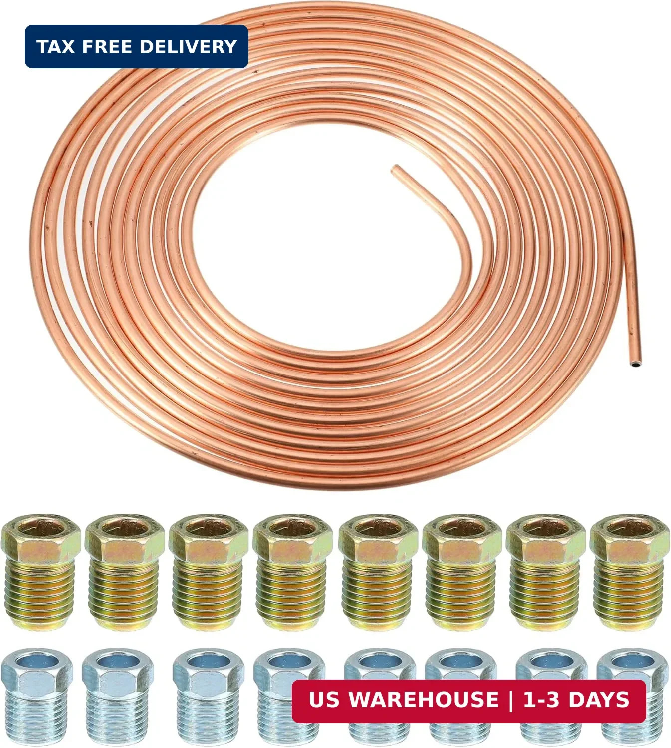 uxcell 1 Set 25 Ft of 5/16 Inch OD Brake Line Tubing Kit Flexible Copper Coated
