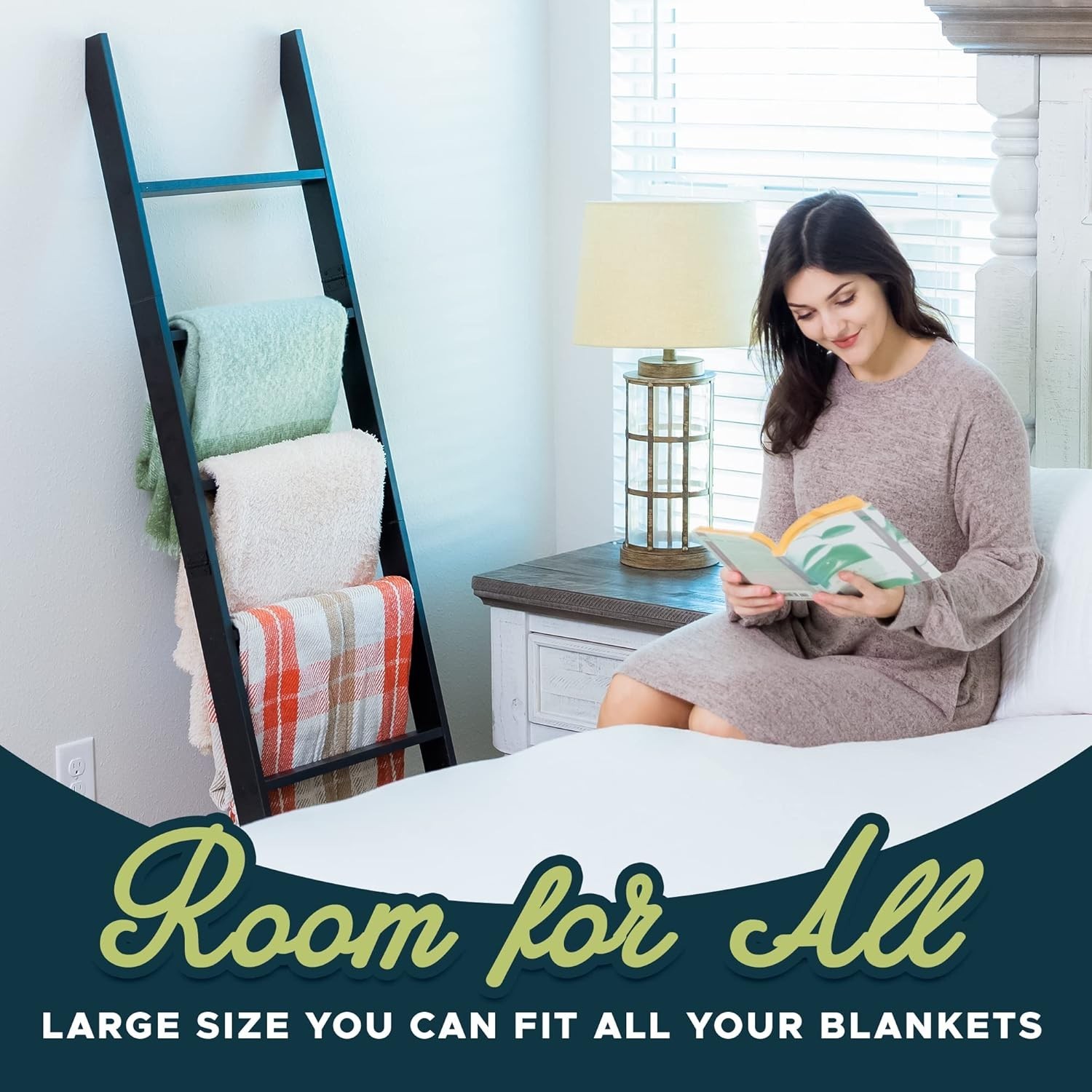 Elegant 6-Tier Blanket Ladder 5ft 8in – Rustic Farmhouse Decor Organizer
