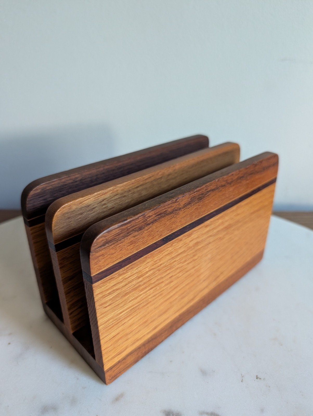 Vintage Wooden Mail Organizer Letter Holder Desk File Rack Mid Century Style