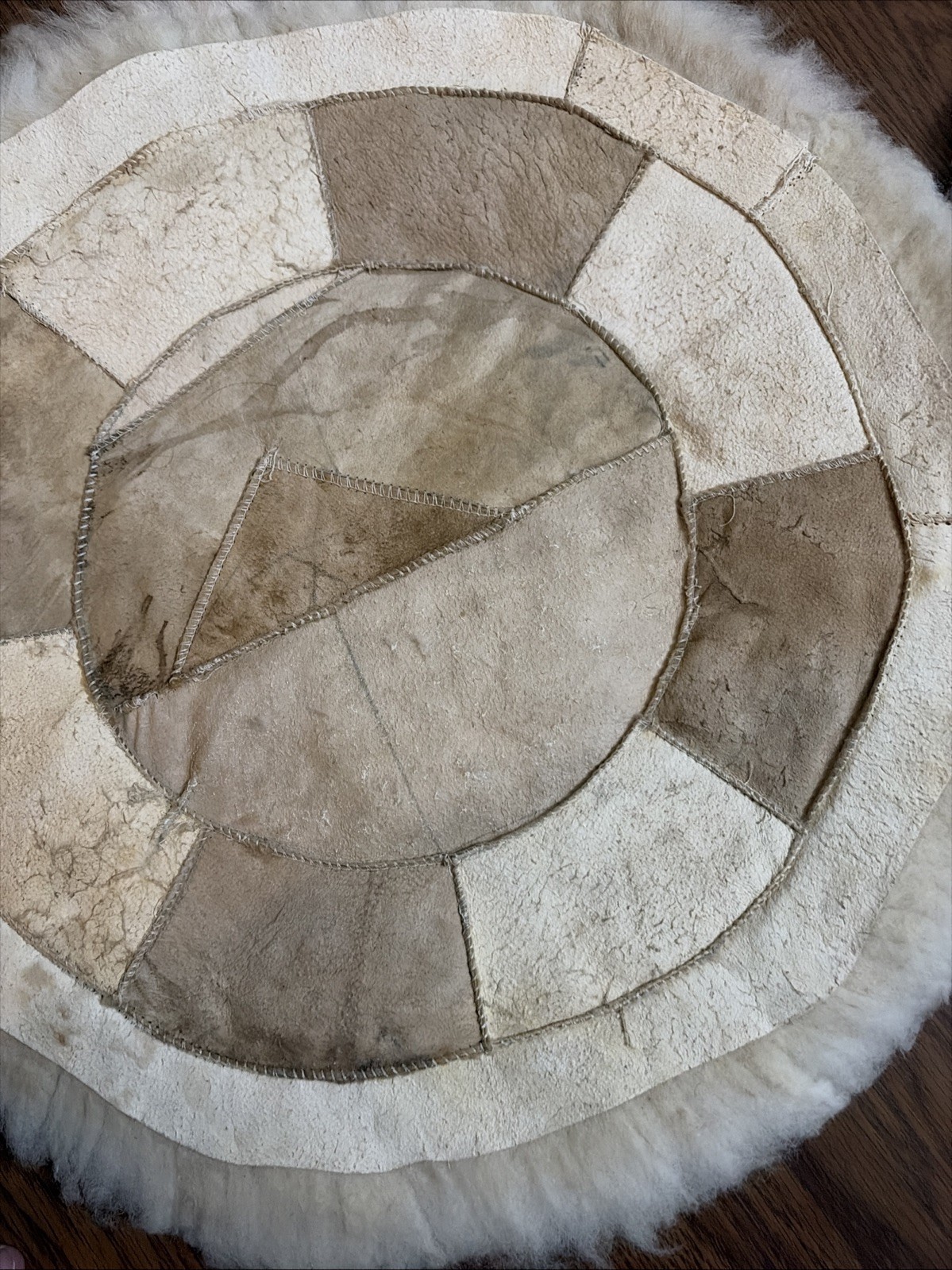 VINTAGE REAL FUR ROUND ALPACA LLAMA TAPESTRY WALL ART LOT 15 Quilt Rug Craft