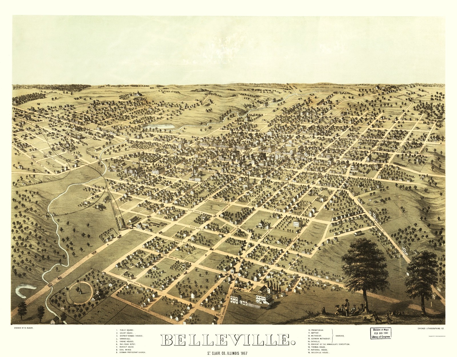 Historic Panoramic View – Belleville Illinois – Ruger 1867 – Vintage Wall Art
