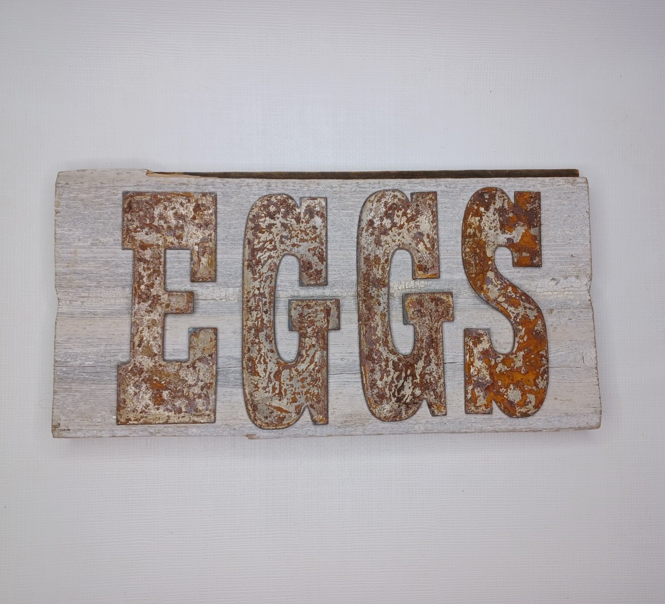 Farmhouse Decor Eggs Wooden Sign Metal Letters Distressed Chippy