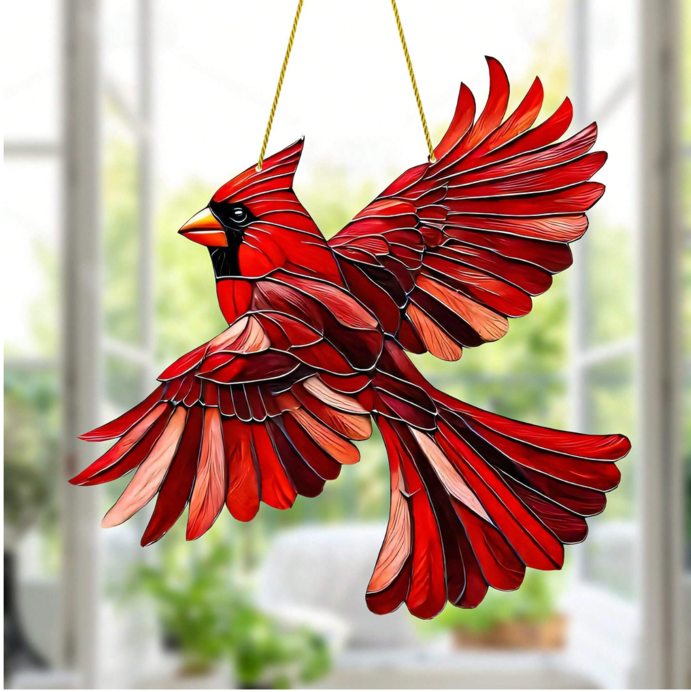 Large Red Bird/Cardinal Stained Glass Look-8&Prime; Acrylic Suncatcher-2D-Great Gift