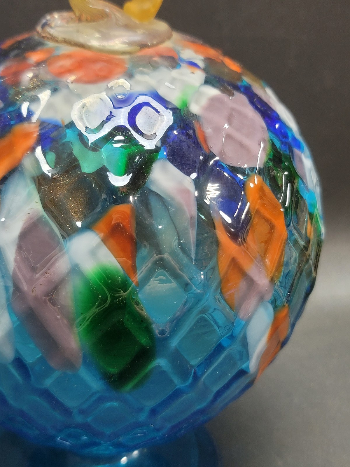 Art Glass Ball Handblown Light Catcher Multi Color Pedestal Foot Lawn Ornament