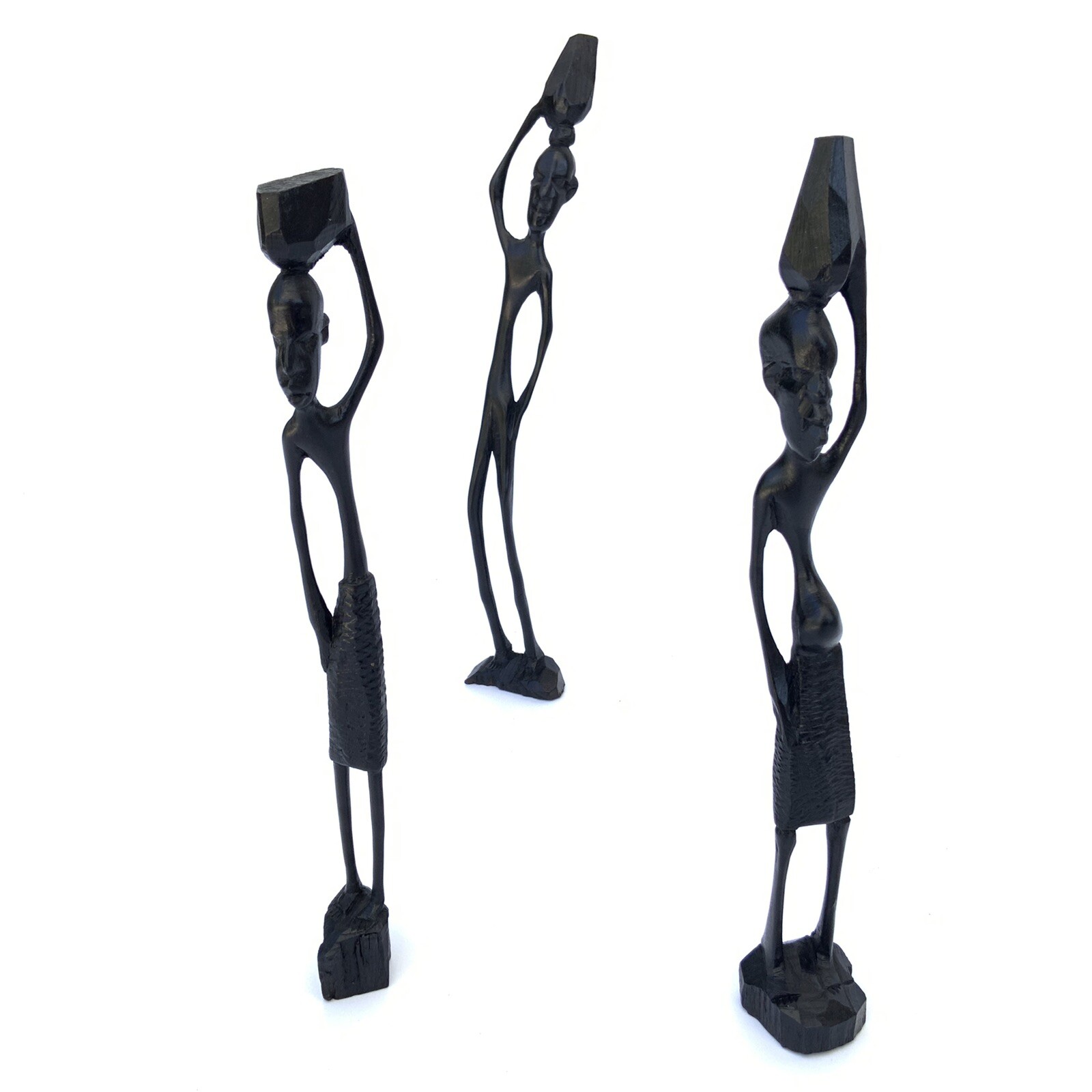 Set 3 Hand Carved Wood Tribal Figures Boho Shelf Decor