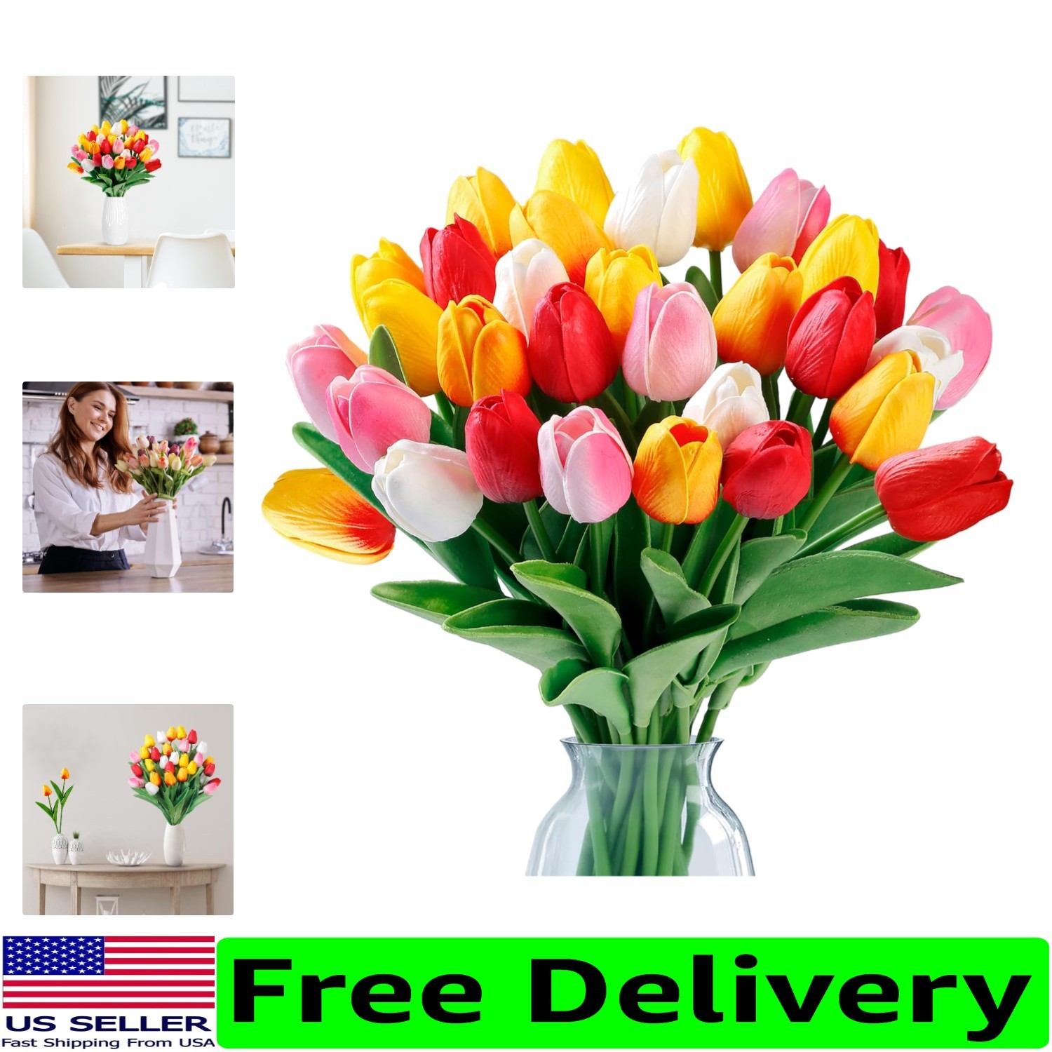 Multi-Color Artificial Tulips Set – 15 Realistic PU Flowers for All Occasions