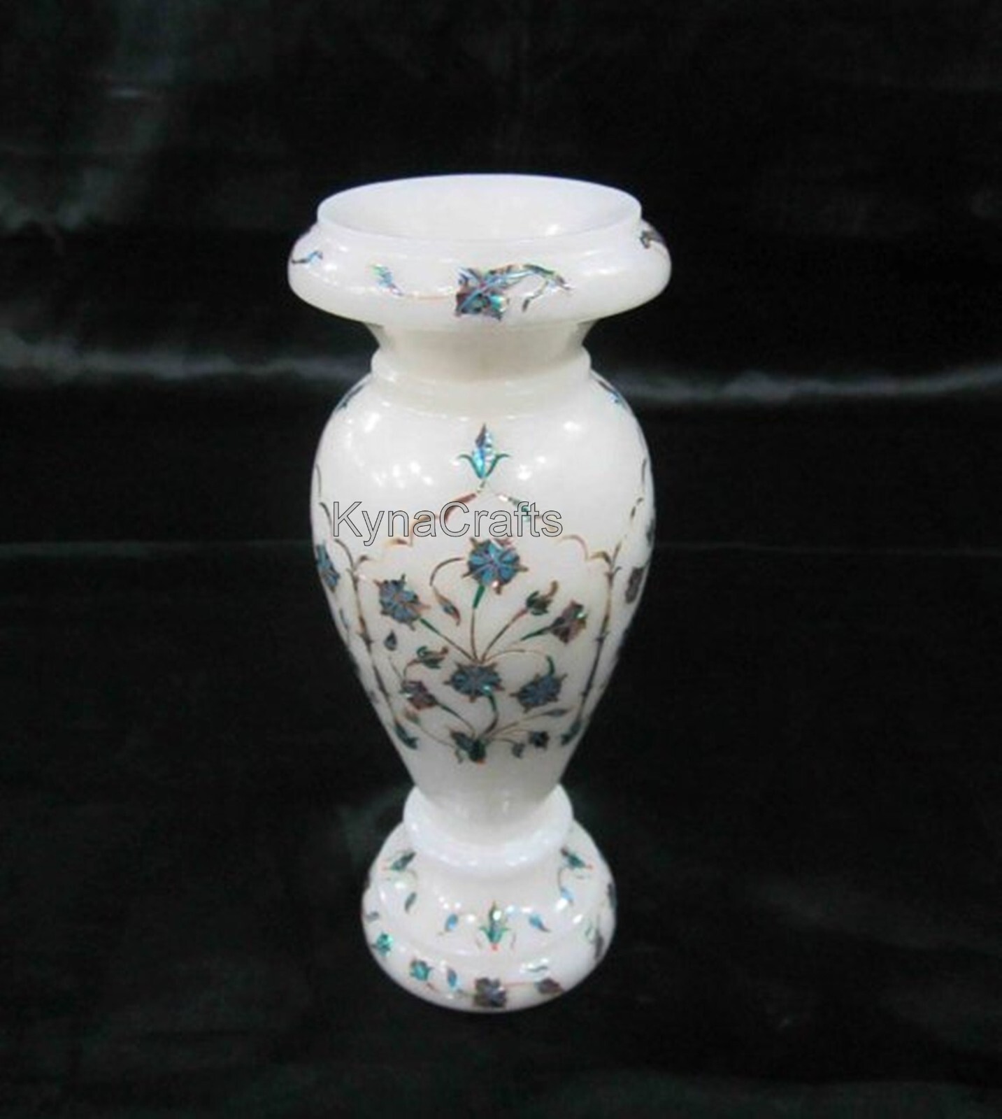 8 Inches Shiny Gemstone Inlay Work Flower Pot White Marble Office Decor Plantter