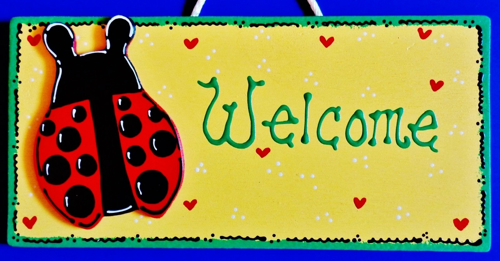 WELCOME LADYBUG SIGN Deck Pool Backyard Patio Wall Decor Seasonal Summer Plaque