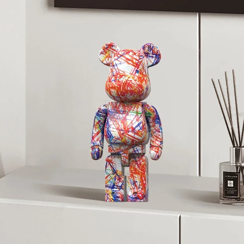 Graffiti Bear Figurine Storage Jar 27cm Resin Statue Modern Home Decor.