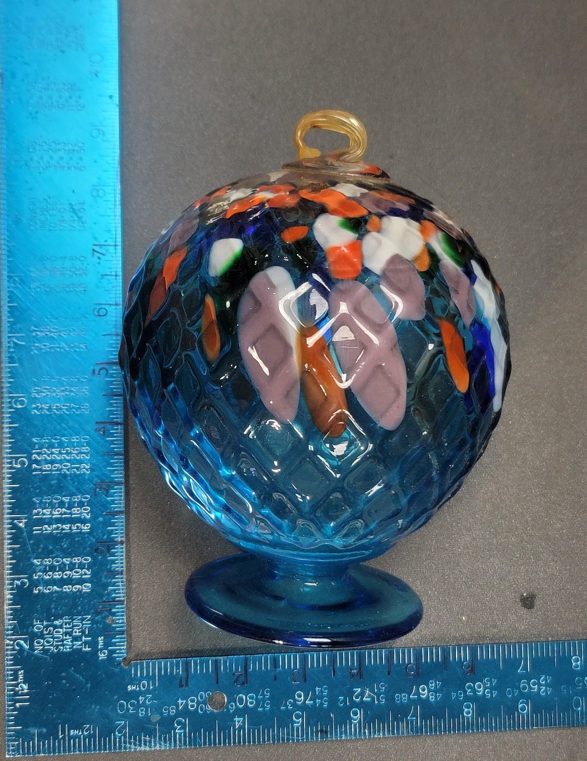 Art Glass Ball Handblown Light Catcher Multi Color Pedestal Foot Lawn Ornament