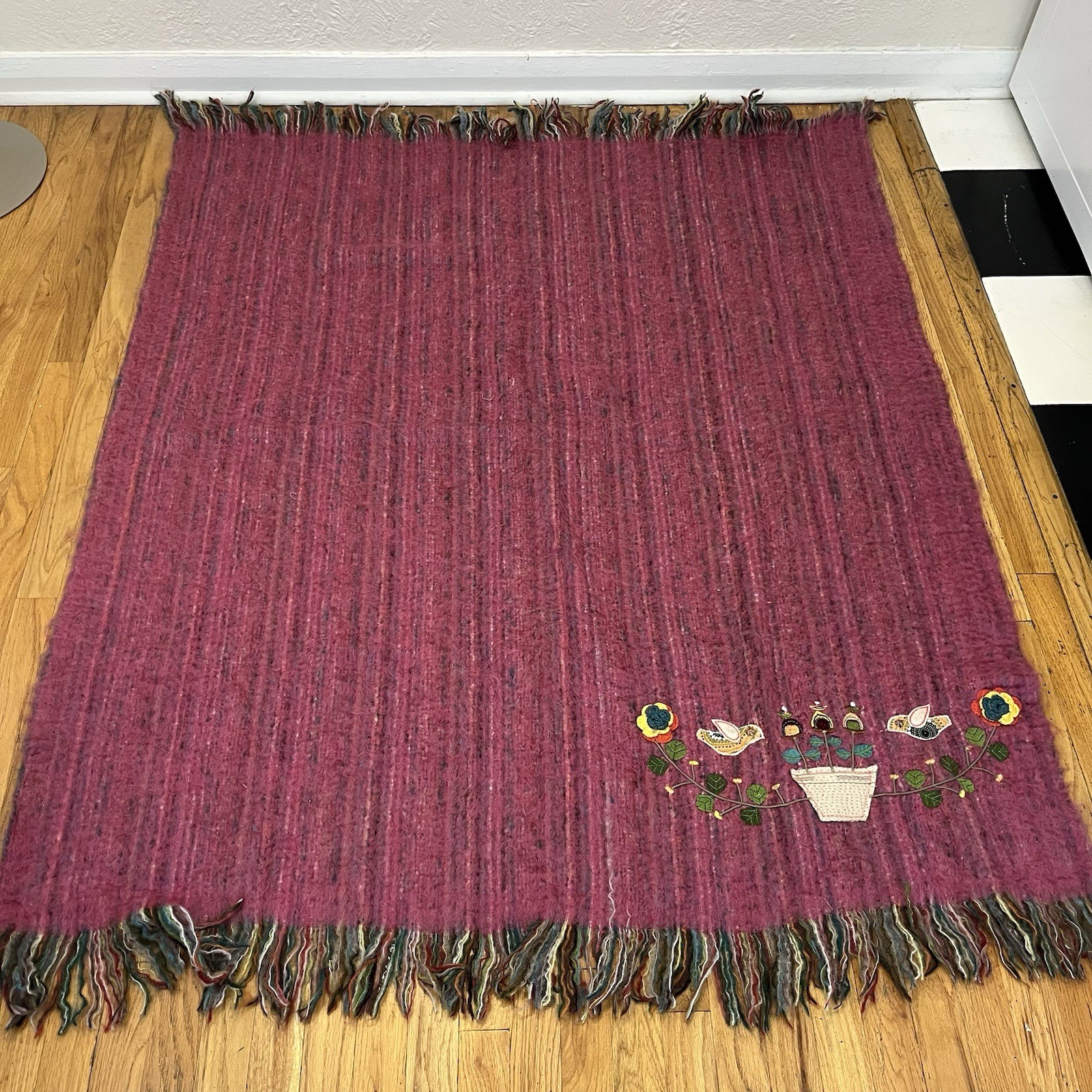 Pier One 1 Throw Blanket Embroidered Pink Purple Jewel Toned Fringe 55×65
