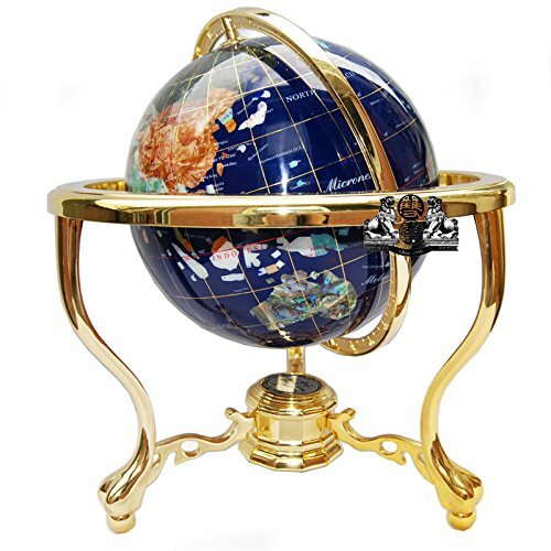 (OPEN BOX) 13&Prime; Tall Blue Ocean Gem Gemstone World MAP globe with Gold Zinc Stand