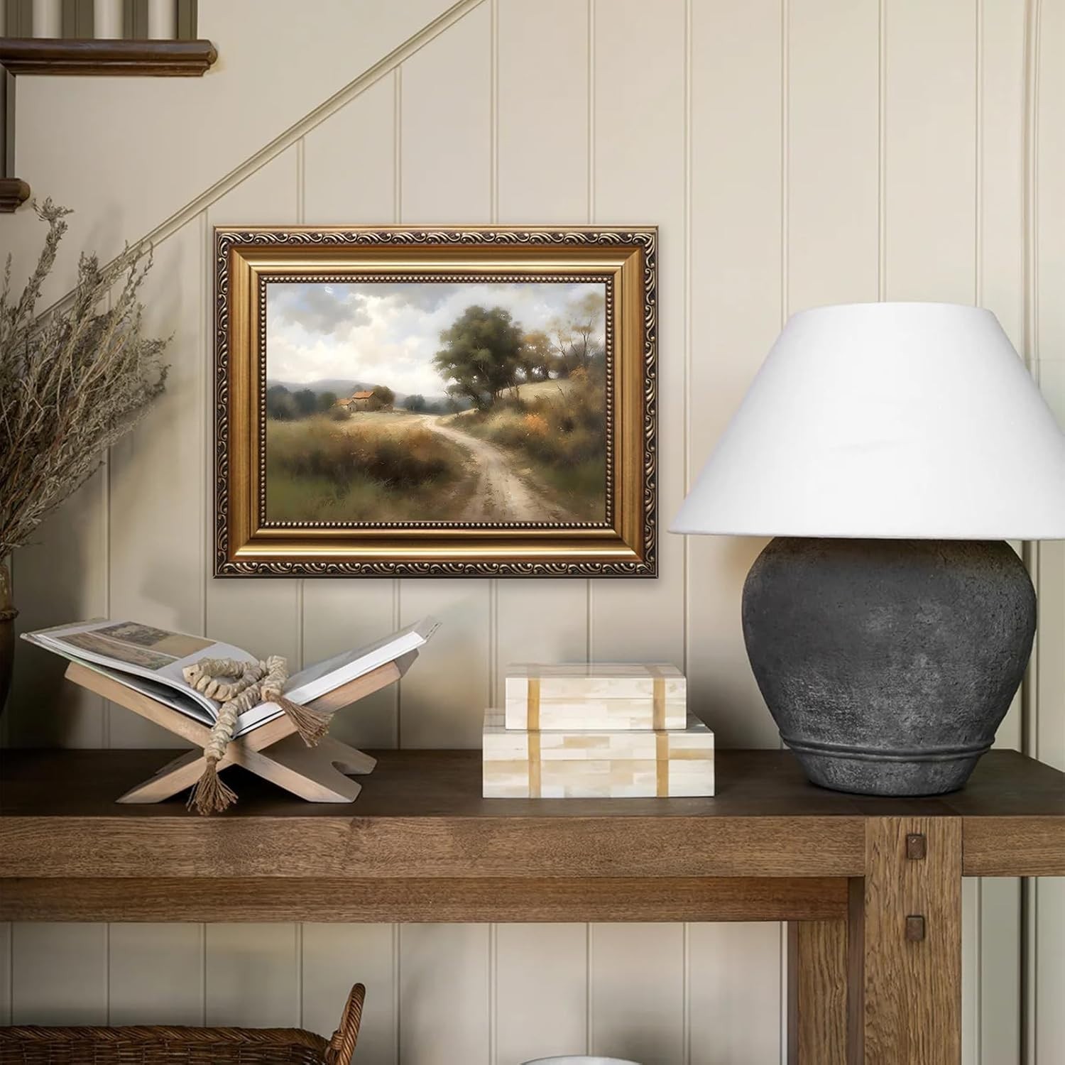 Framed Vintage Landscape Wall Art Print, Country Trails Canvas Decor 12×16
