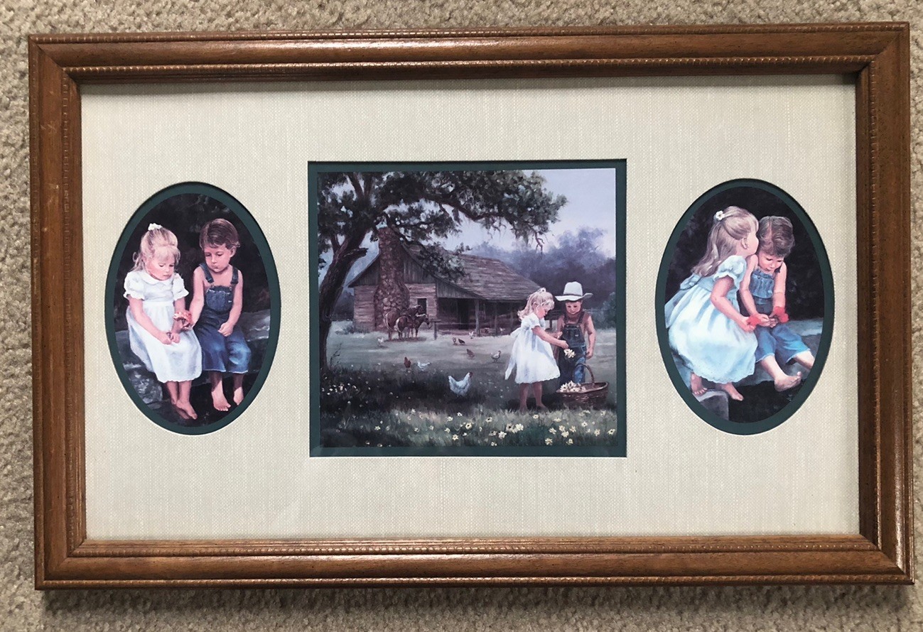 Vtg 22&Prime; X 14&Prime; Wood Framed Home Interiors Denim Days Boy Girl Farm Summer Country