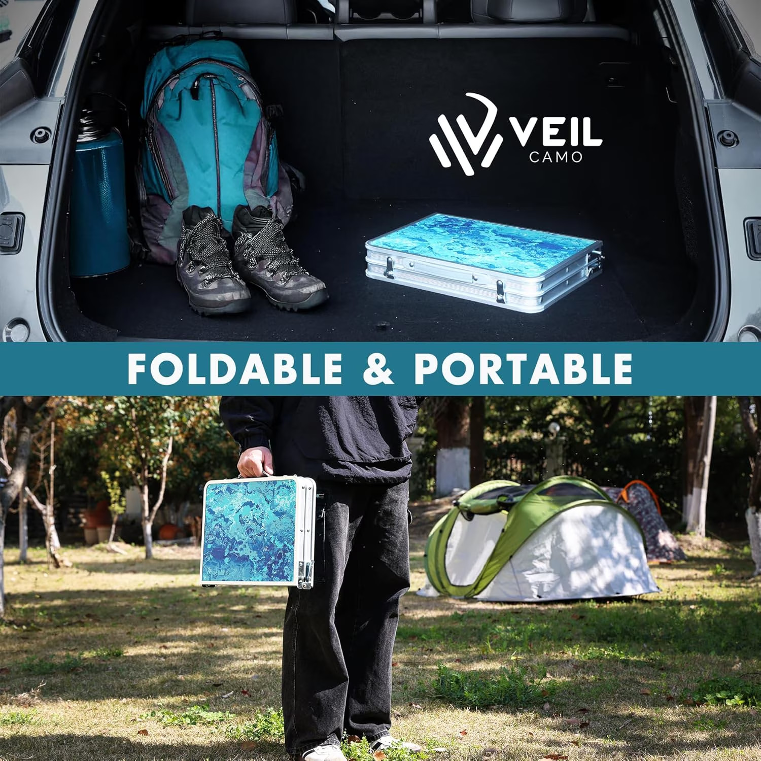 VILLEY Folding Camping Table 2FT, Adjustable Height Portable Aluminum Picnic