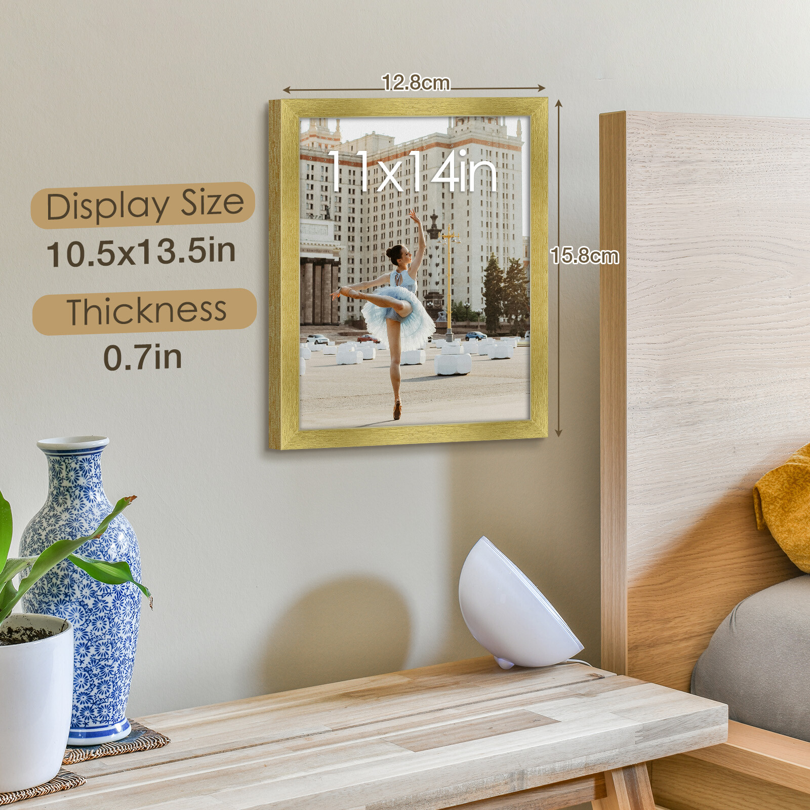 11×14 Picture Frame Display Pictures 8×10 with Mat Real Glass Wall Gallery Frame