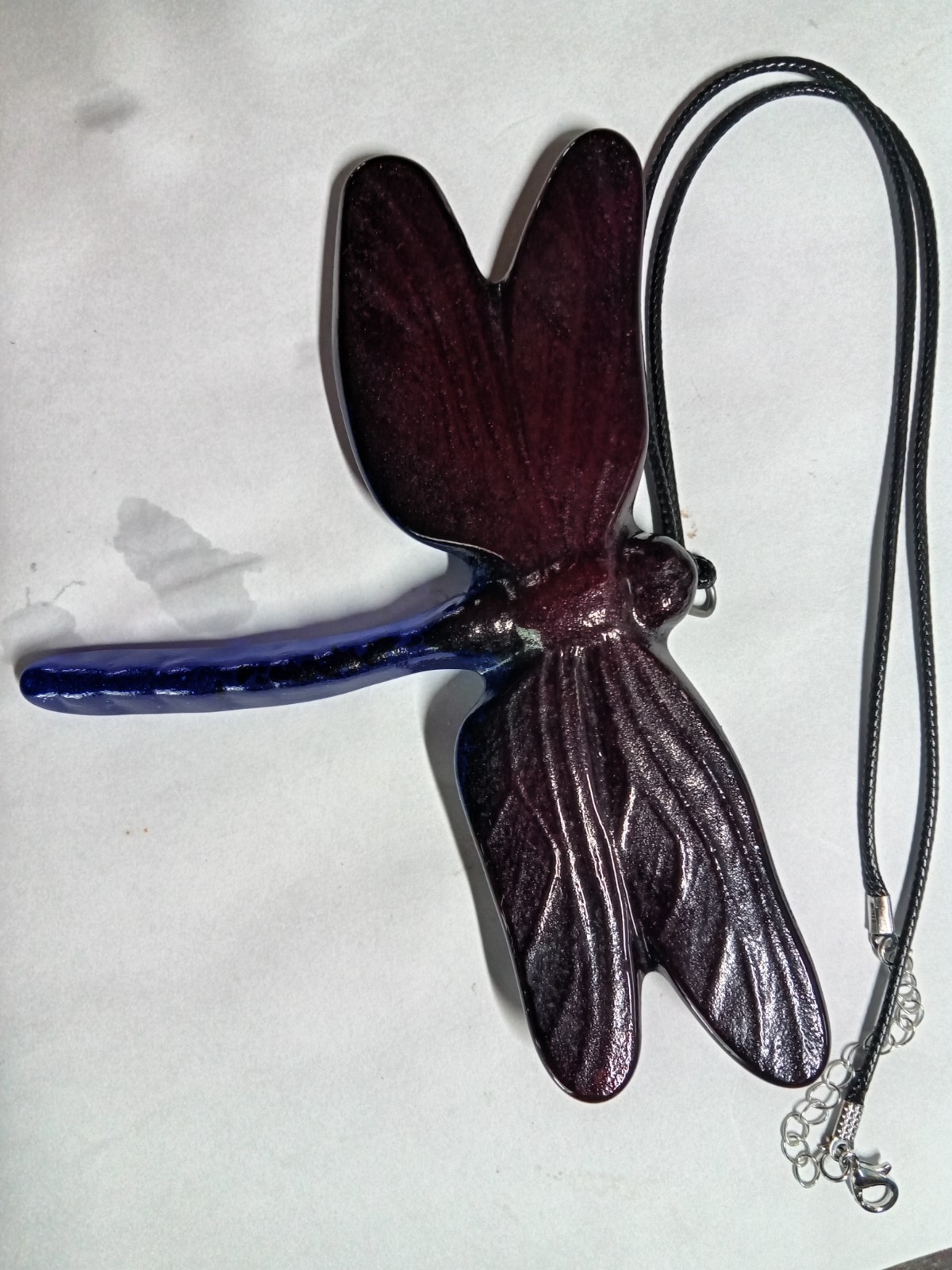 Handmade Fused Glass Dark Blue Dragonfly Suncatcher Ornament Window Hanging 4.5”
