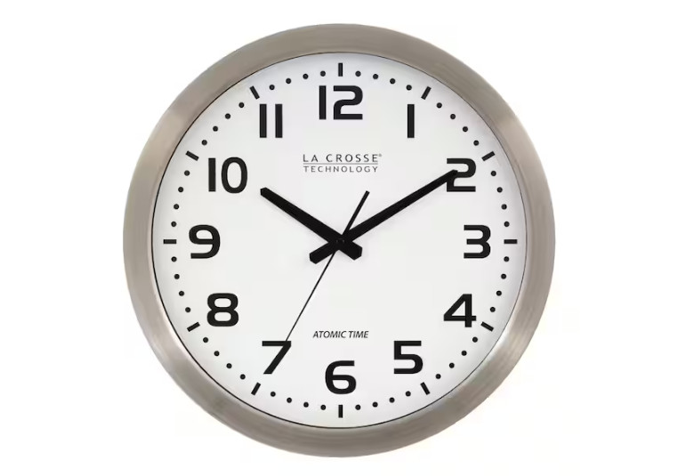 16 In. White Dial Brushed Silver Atomic Analog Wall Clock
