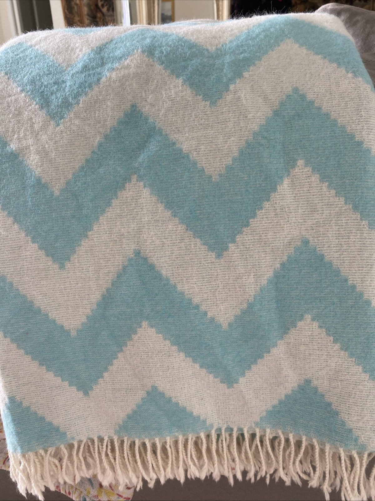 Jonathan Adler Zig Zag Blue Baby Alpaca Throw Blanket 60” X 60” Peru