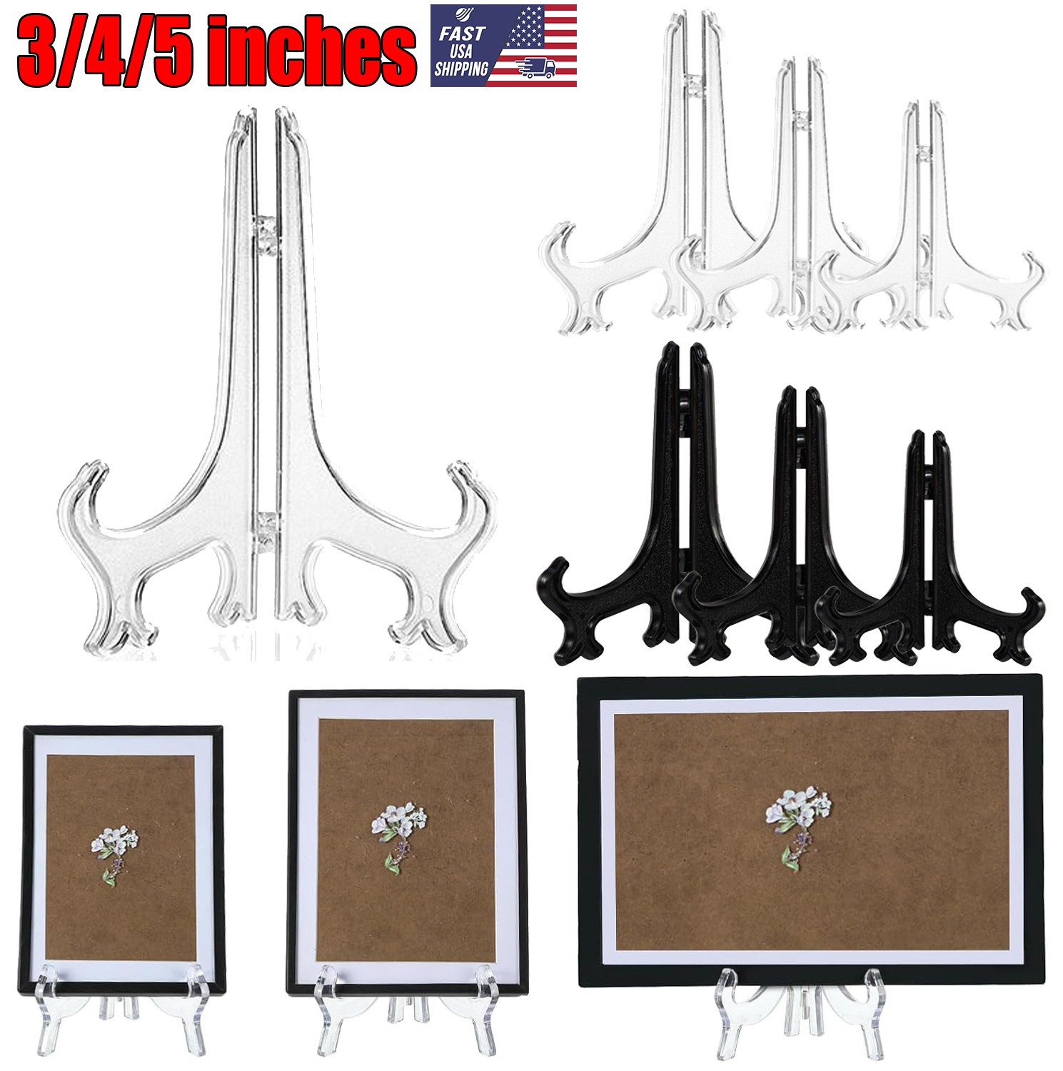 6Pcs Clear Plastic Easels Stands Mini Acrylic Plate Stand Holders Display USA