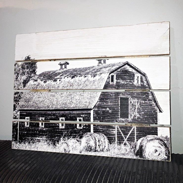 Black & White Barn Wood Pallet Plank Print Wall Art 18×14 Horizontal