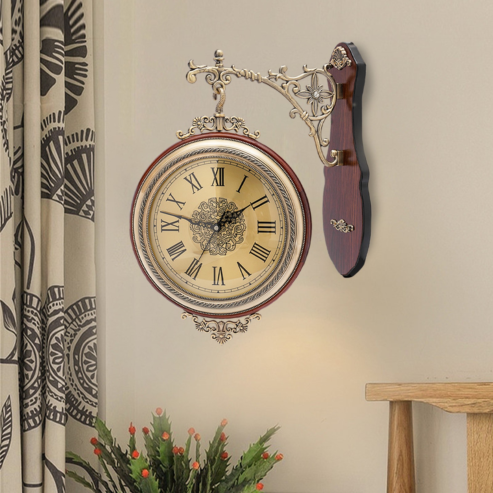 Double Sided 12&Prime; Wall Clock Antique Style Railway Station Wall Decor Gift Home