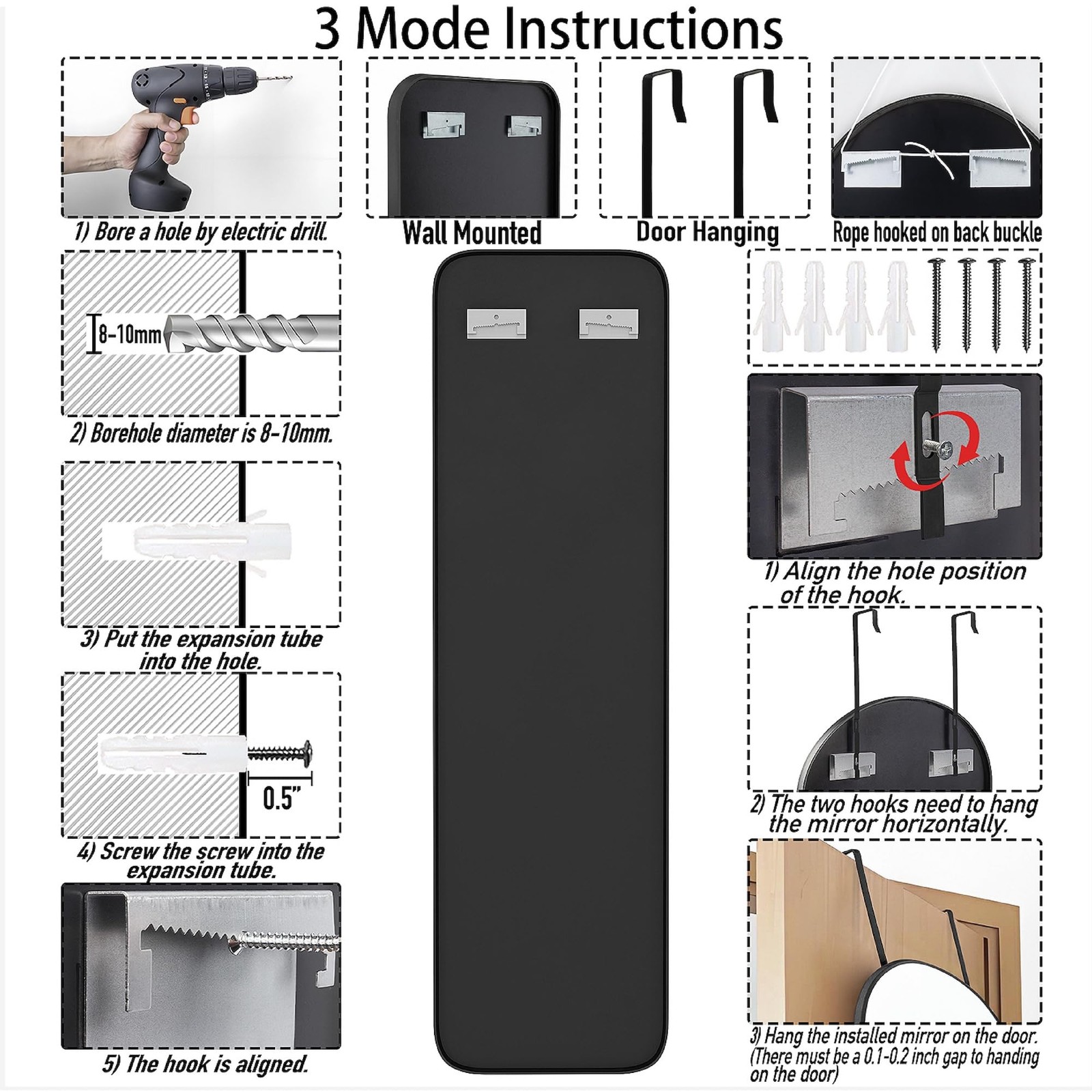 47×14 Mirror Rectangle Full Body Length Door Hanging Wall Mounted Metal Alumi…