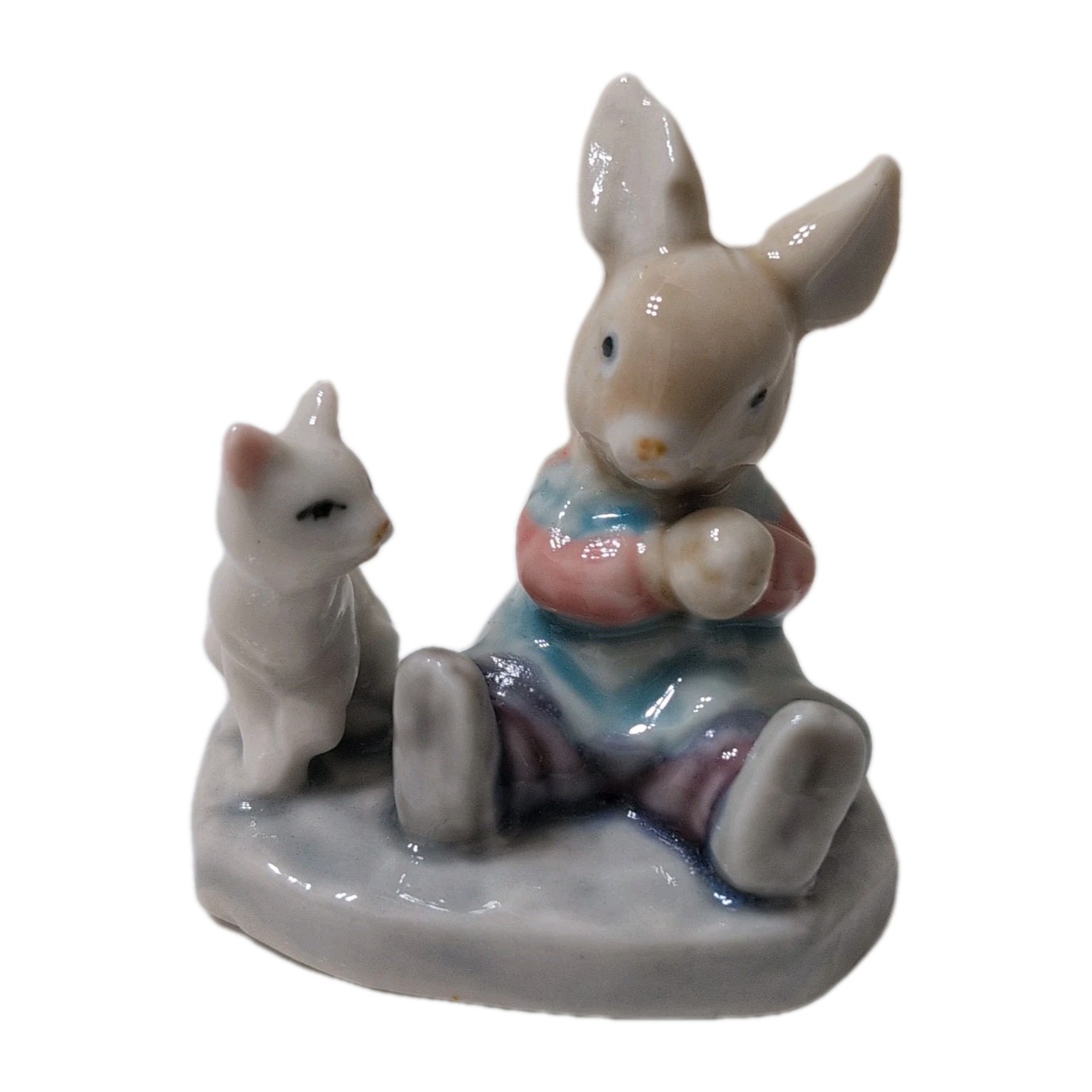 Vintage 1970s Albert Kessler « Bunny With Kitten » Hand Painted Porcelain Figurine