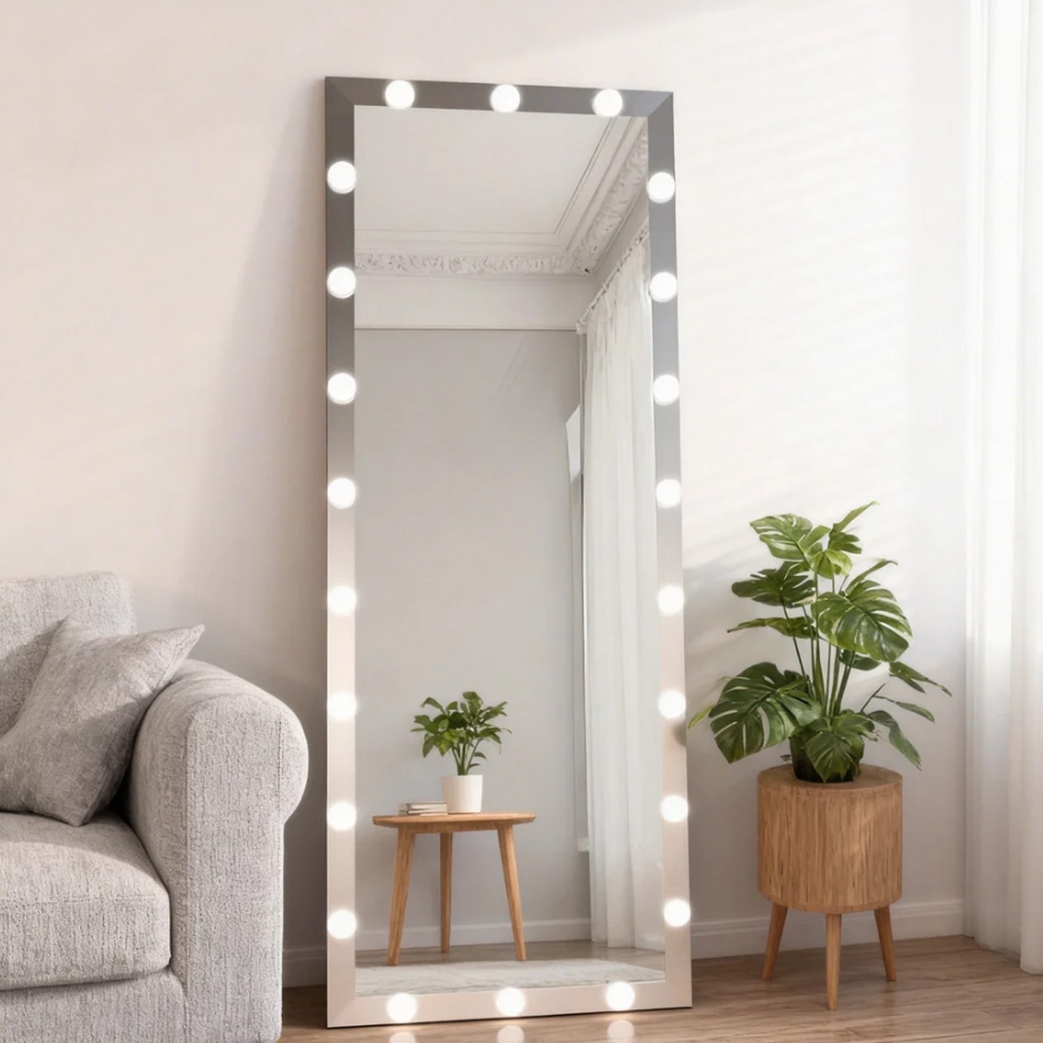 Safety Silver Full Length Lighted Mirror 63 « Lx24&Prime;W Living Room Floor Mirror
