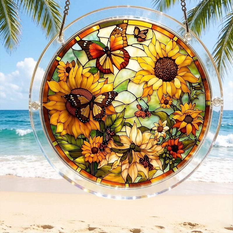 Colorful Sunflower Butterfly Acrylic Puzzle Suncatcher Shatterproof Ornament