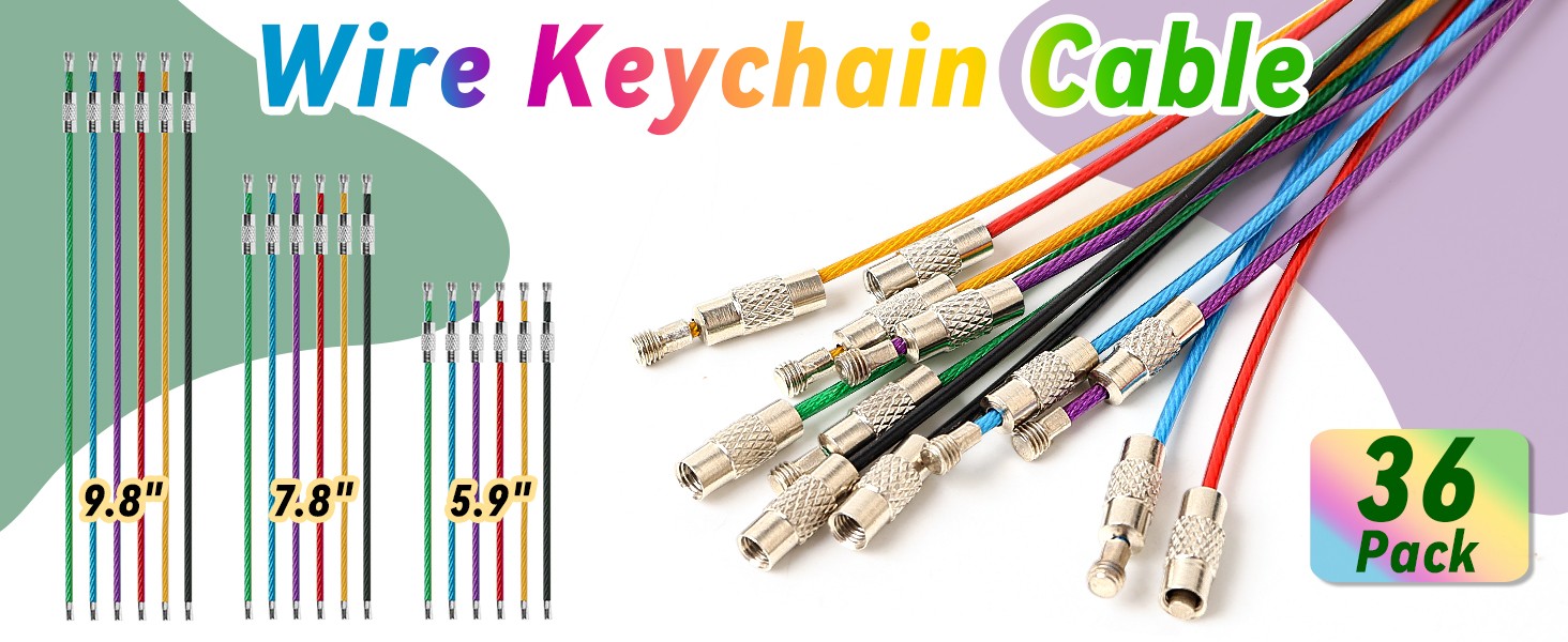 36 Pack Wire Keychain Cable 1.5mm Stainless Steel Cable Key Ring 5.9&Prime; 7.8&Prime; 9.8&Prime;