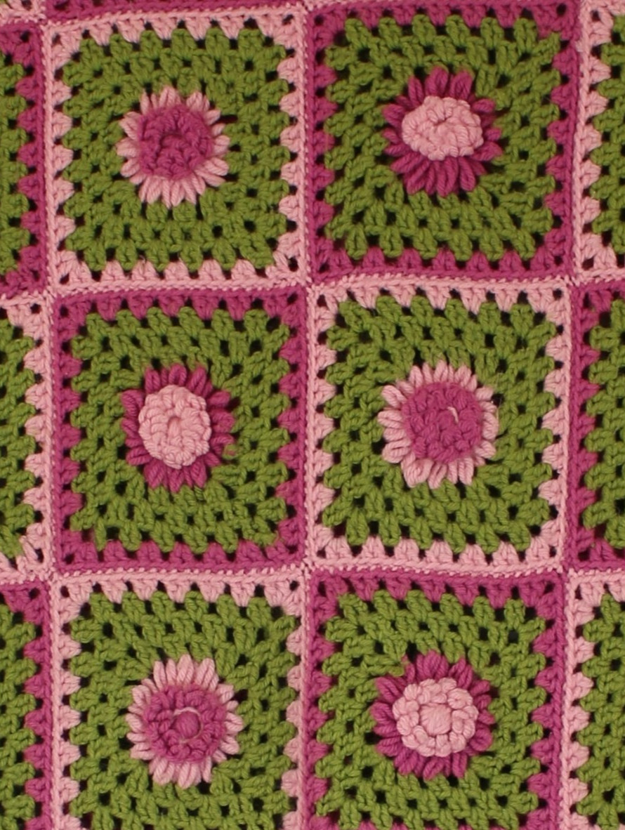 Handmade Crochet Granny Square 3D Flower Throw Floral Boho 72×39 Cottagecore