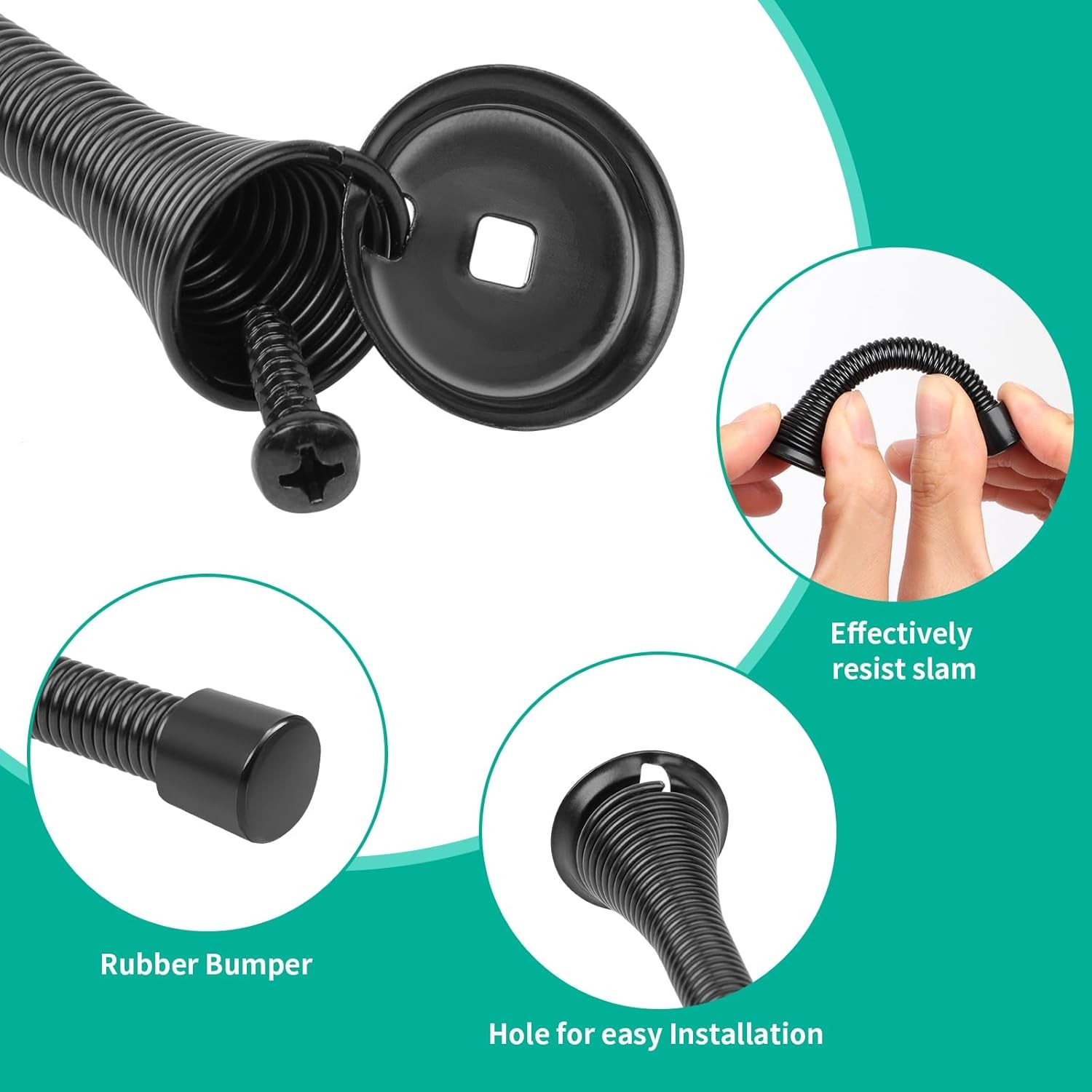 6 Pack Black Spring Door Stops 3-1/4&Prime; Heavy Duty Wall Mount Door Stoppers