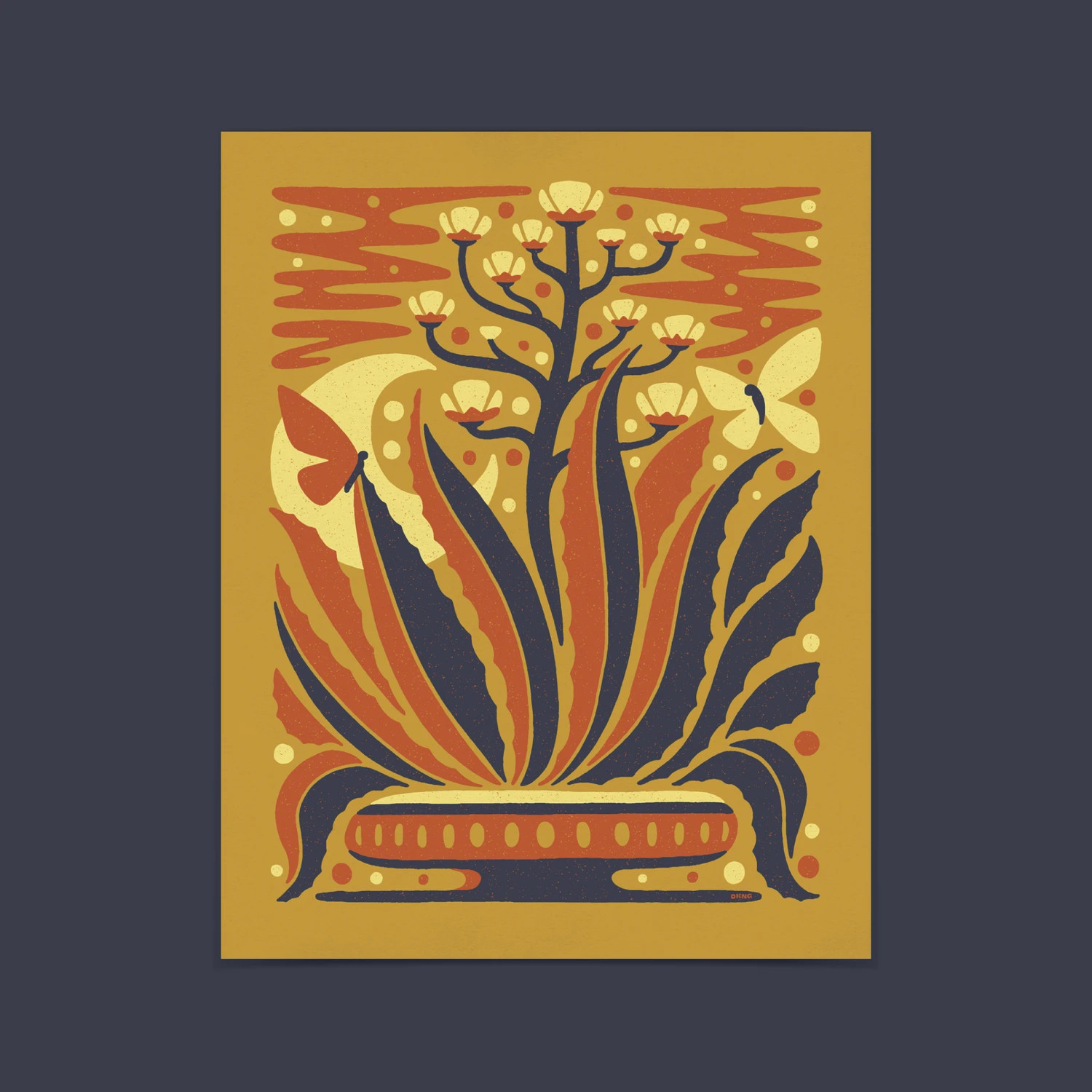DKNG Agave Bloom Art Print (11&Prime; x 14&Prime; Potted Cactus Silkscreen Poster)