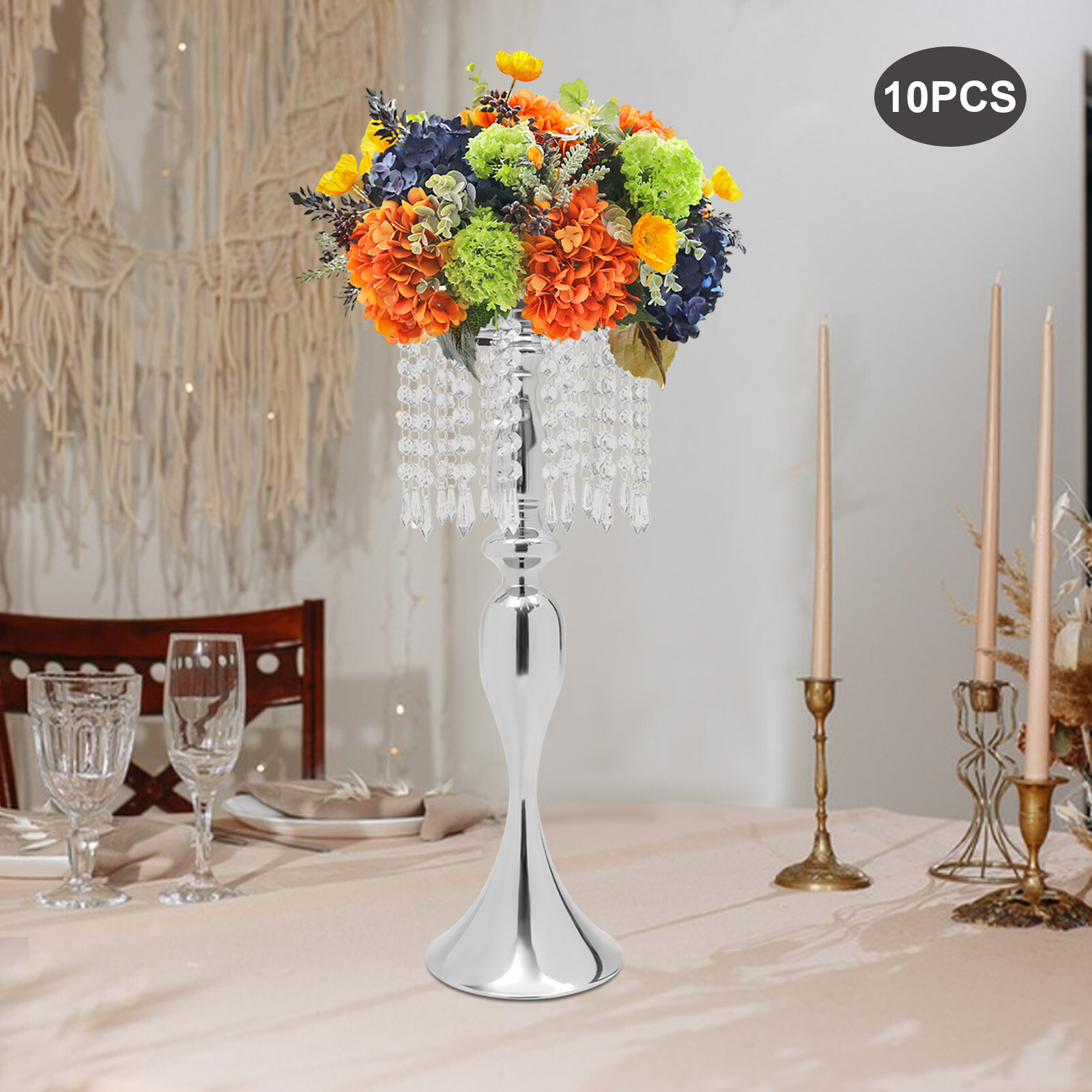10 PCS Tabletop Crystal Wedding Flower Vase for Banquet Party Decoration