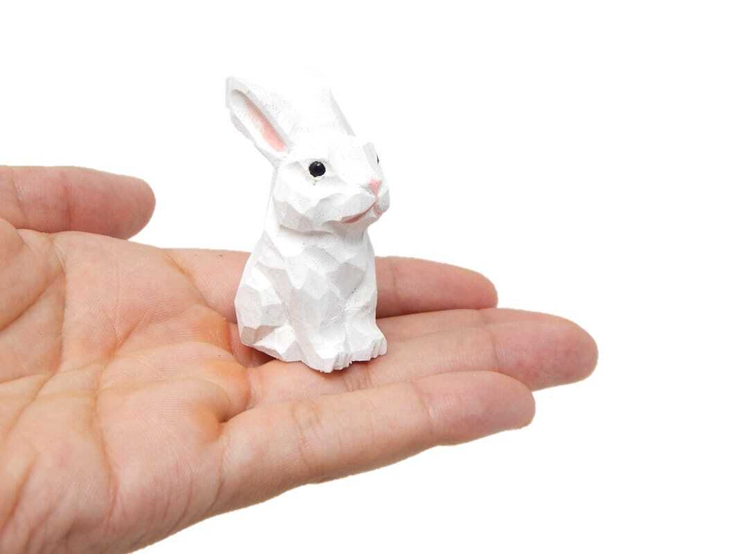 Rabbit Wood Handmade Figurine Statue Small Art Sculpture Decor Mini Hare Bunny