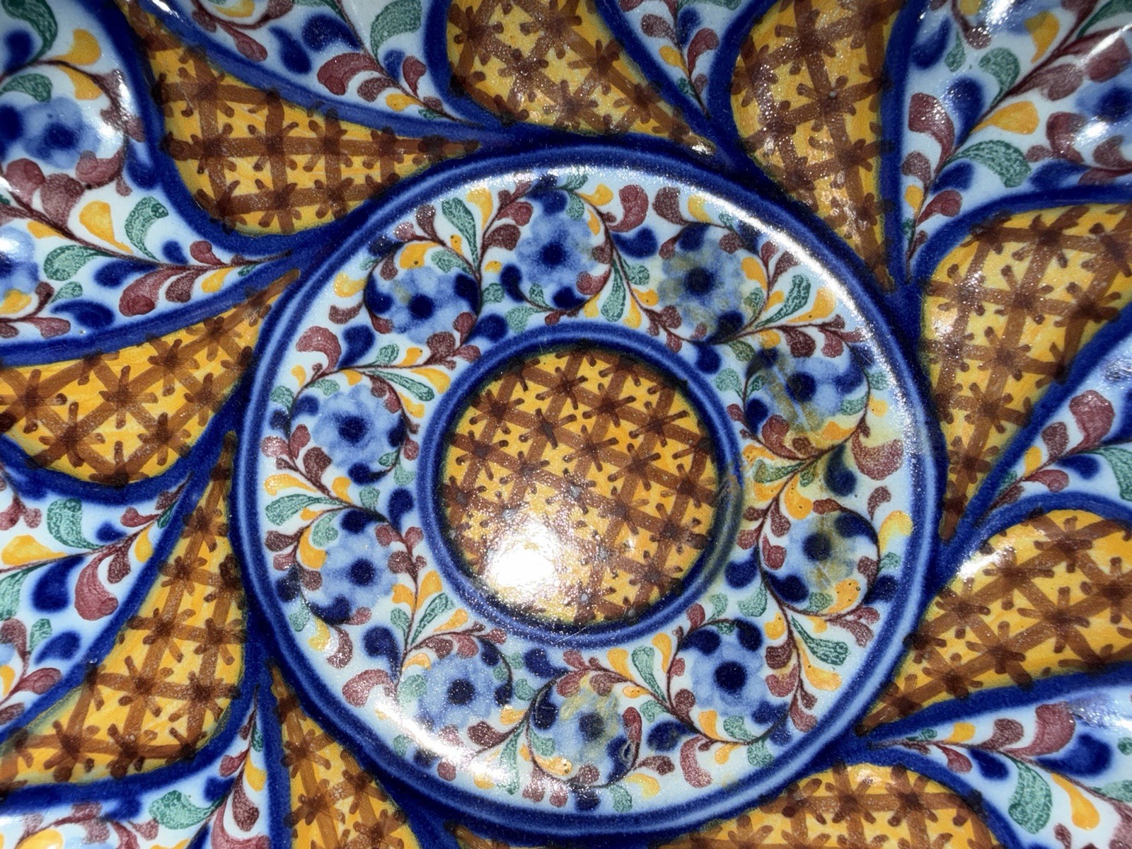 Vintage Ceramic Dish Bowl Portugal Handmade Painting Flowers Decor multicolor!