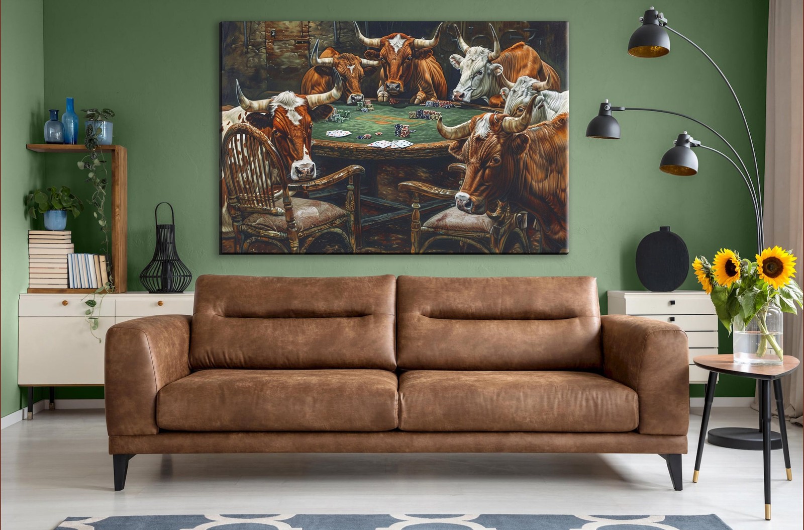 Texas Longhorns Canvas Playing Poker Gallery Wrapped Art Living Room Decor