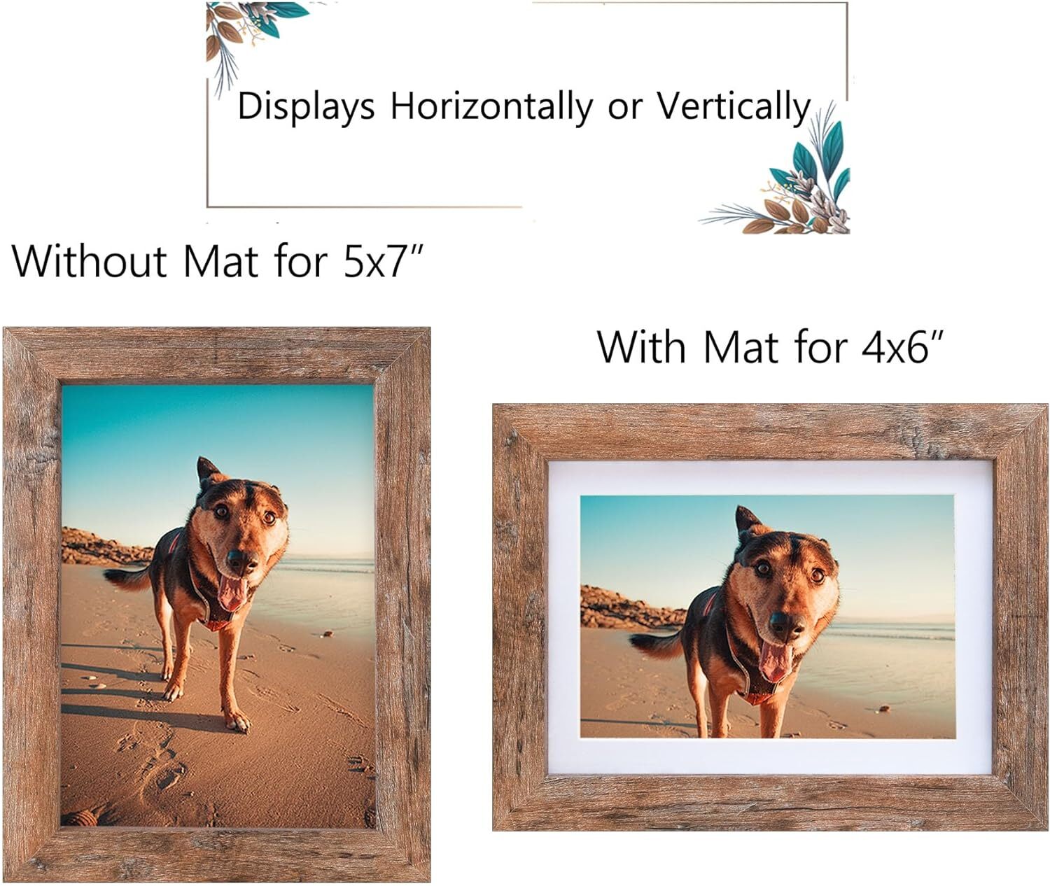 5×7 Picture Frame – Can Display Photo 4×6 with Mat, 5×7 – 1 Pack Rustic Brown