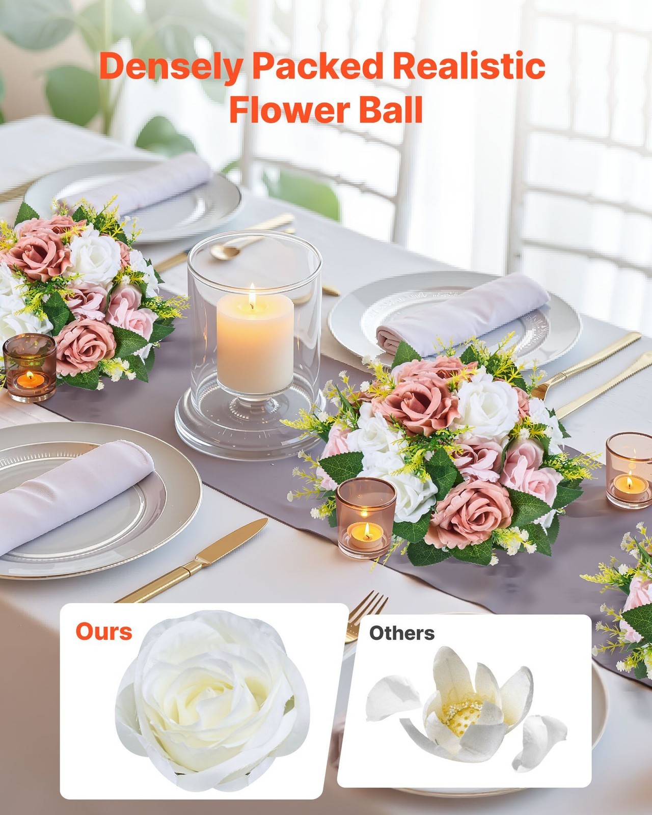 10PCS 9.5in Artificial Flower Ball Centerpieces Pink White Rose Bouquet