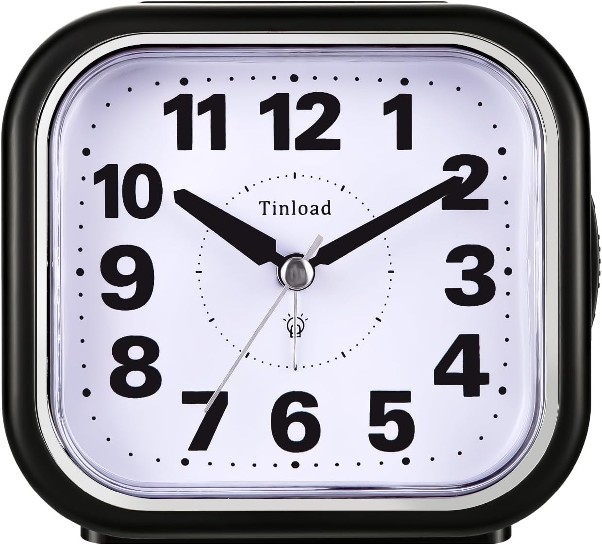 Tinload 4.3&Prime; Silent Analog Alarm Clock Big Numbers Battery Operated Black Square