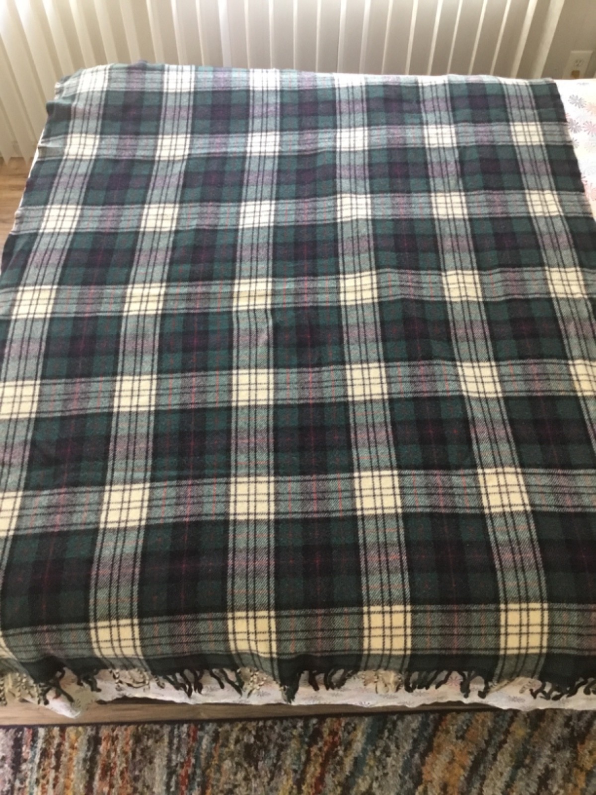 Pendleton 100% Virgin Wool Tartan Plaid Fringe Blanket Throw BlueGreen 66”x 52”