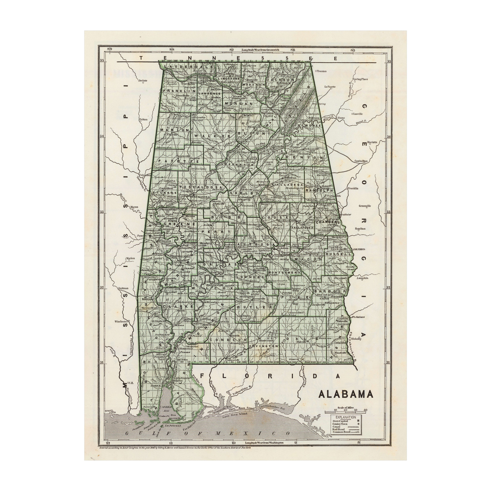 Old Map of Alabama 1842 – Vintage Alabama Art