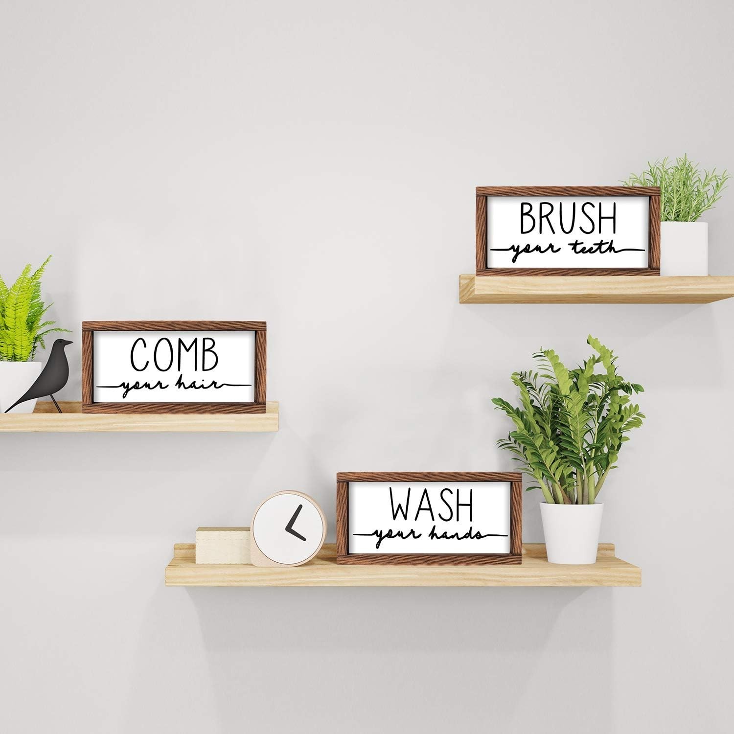 Rustic Bathroom Sign Set – Wash Brush Comb