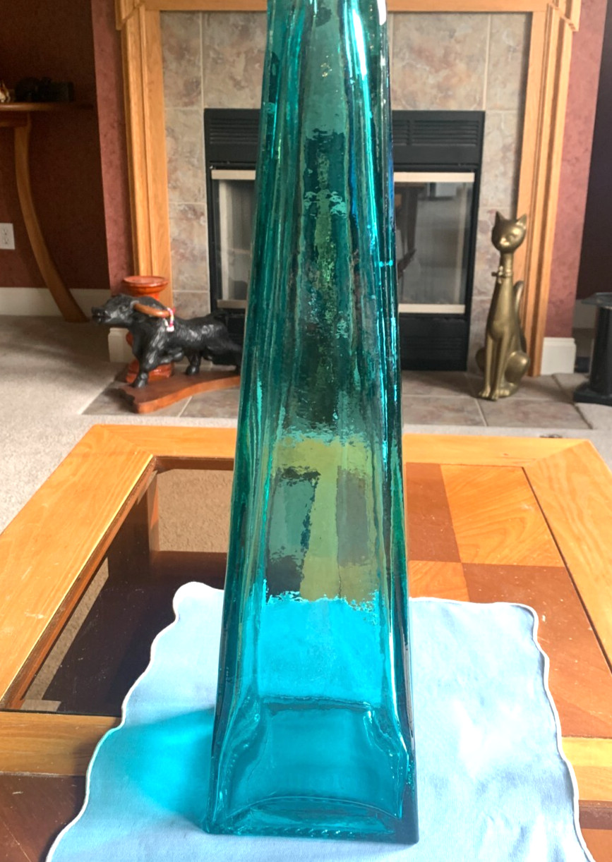 Teal Blue Floor Vase 21-inch-Tall Square Pyramidal Flower Vase – weighs 10 lbs.