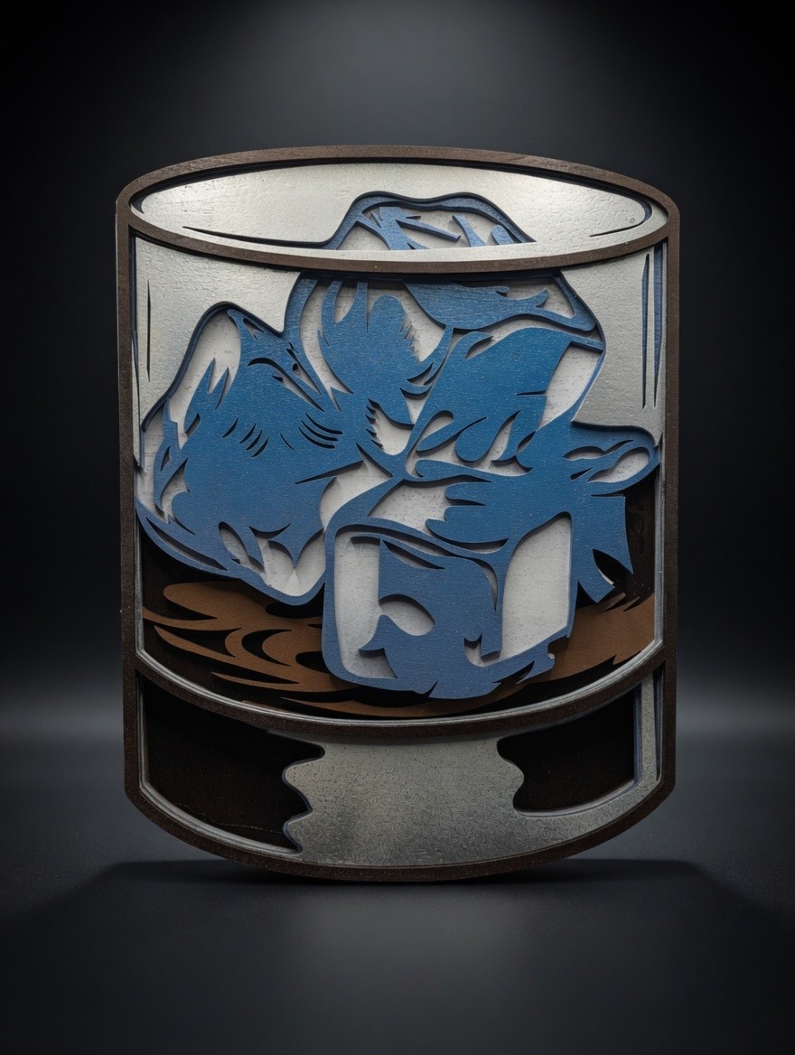 Hand crafted laser cut Whiskey drink for home decor approximately 9&Prime; beautiful