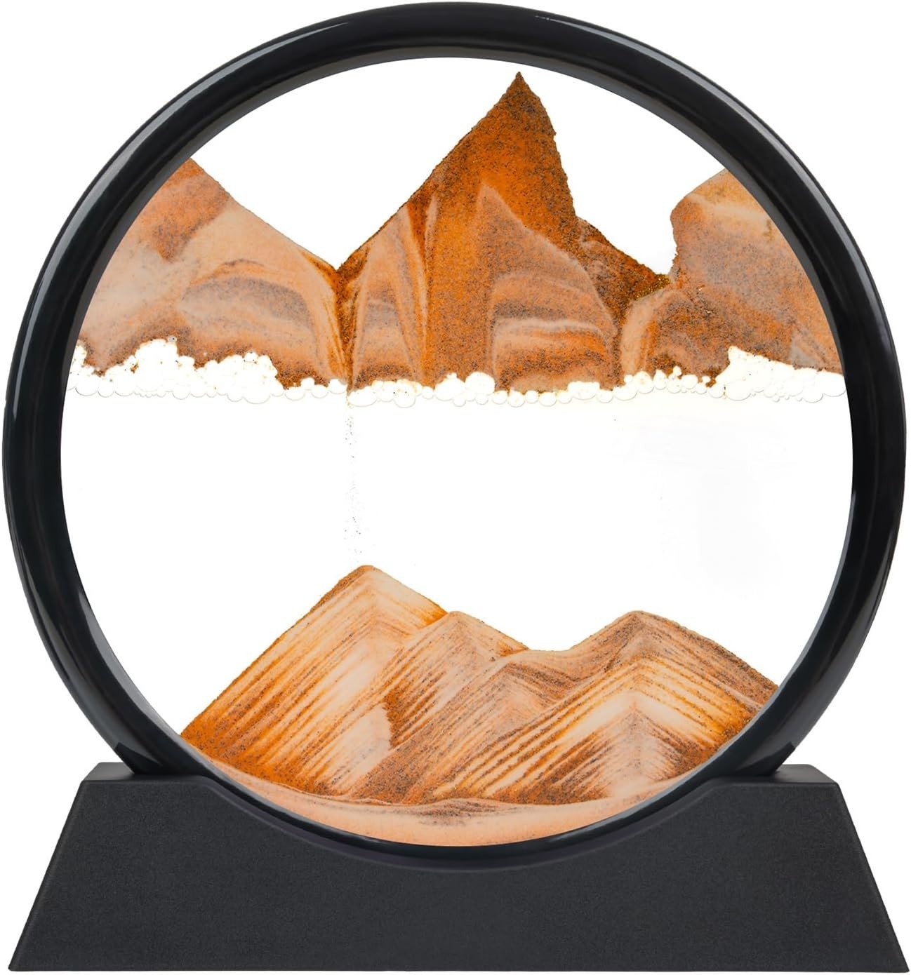 Orange Moving Sand Desk Art – 3D Deep Sea Sandscape, 7 Inch round Liquid Motion