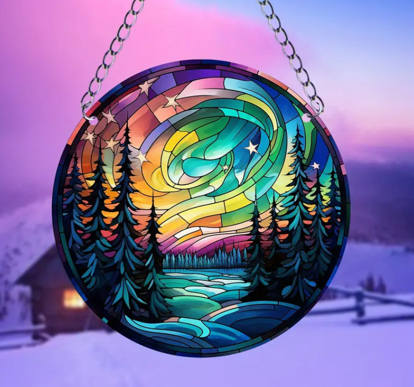 Vibrant Forest Aurora SunCatcher Home Decor Window Hanging Decorative Gift
