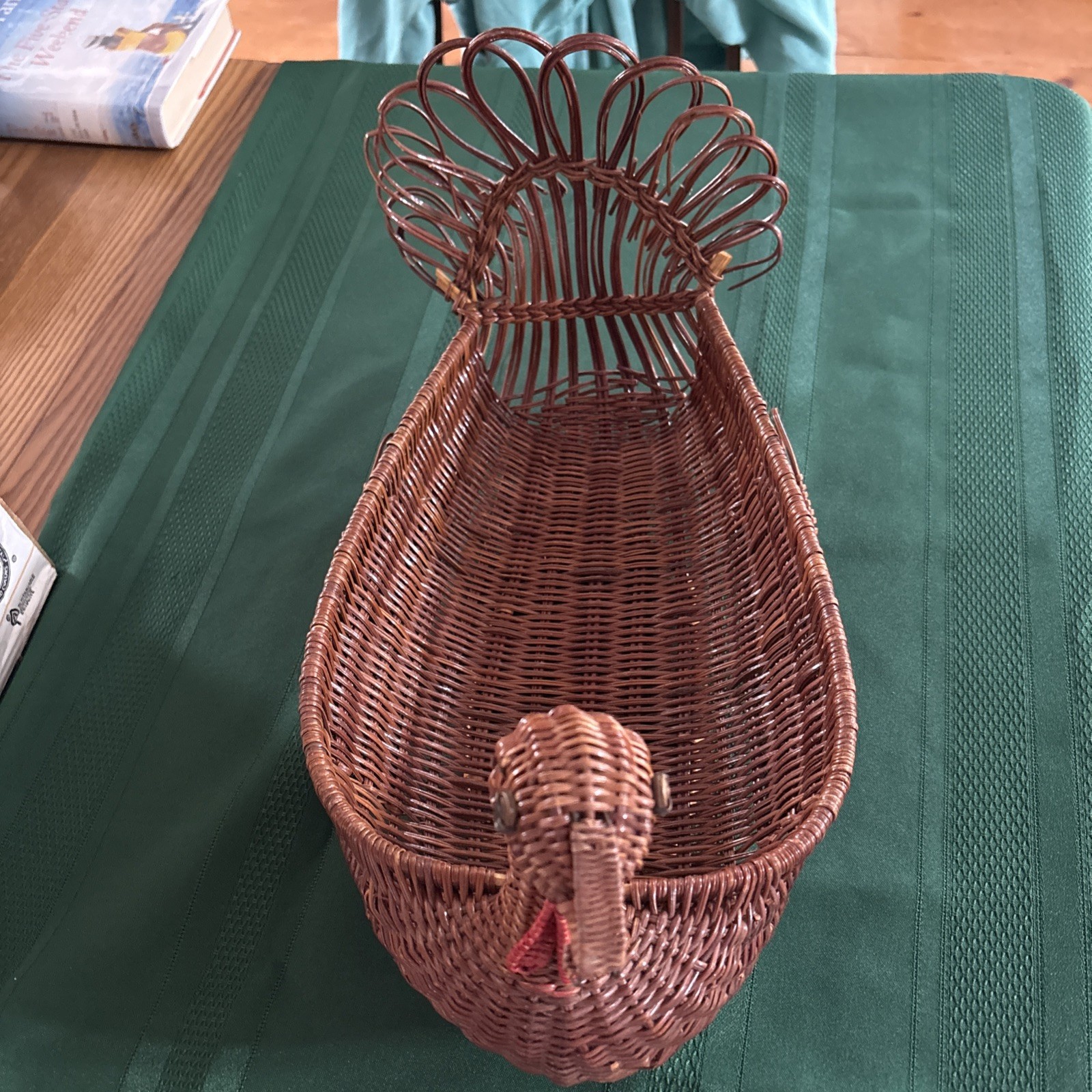 Brown Wicker Turkey Basket, Oval Freestanding 15in L x 8in W x 10in H